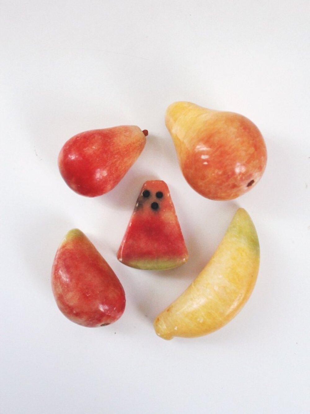 Vintage Alabaster Stone Fruit Hand-Carved Watermelon Banana Italy Mid Century Ma